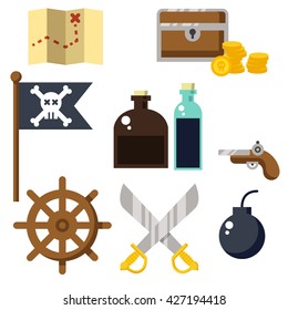 Set of pirates stuff icons