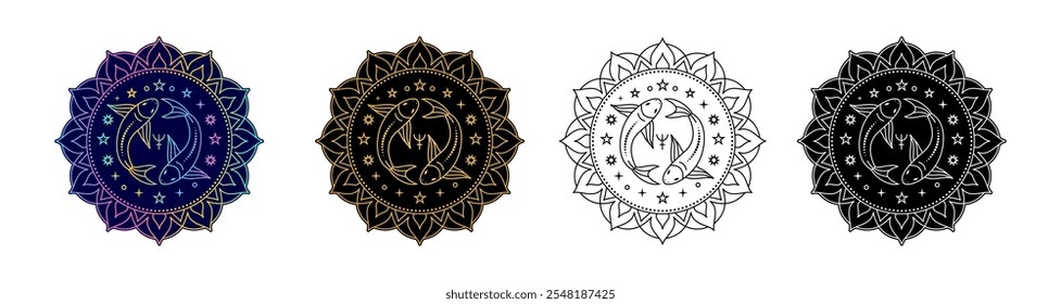 Conjunto de Piscis zodiac Iniciar sesión variación de diseño diferente.