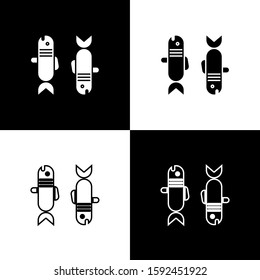Set Pisces zodiac sign icon isolated on black and white background. Astrological horoscope collection.  Vector Illustration