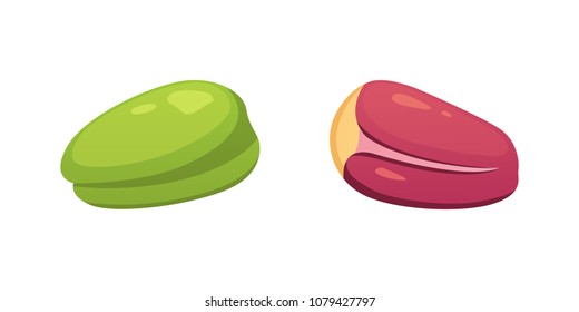 Set pistachio nut vector illustration in cartoon style. Organic food.