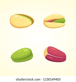 Set pistachio nut vector illustration in cartoon style. Organic food.