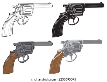 Set of Pistol revolver in isolate on white background. Vector illustration.