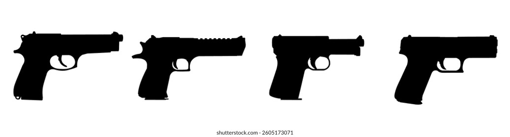 Set of pistol silhouettes - vector illustration