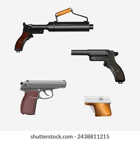 Pistolensatz auf weißem Hintergrund. Vektorrealitätsdarstellung