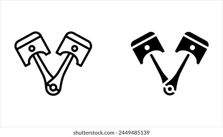 Conjunto de motor de icono de pistón sobre un fondo blanco.