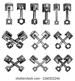 Set of piston icons and design elements for logo, label, emblem, sign, poster, card, t shirt. Vector illustration
