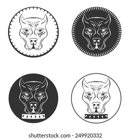 Set Pit bull terrier logo. Dog face with collar. Set labels vector illustration.