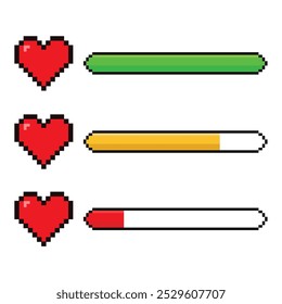 Conjunto De Pixel 8 Bit Corazón Y Vector De Batería Diseño.