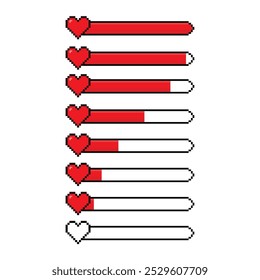 Set Of Pixel 8 Bit Heart And Battery Vector Design.