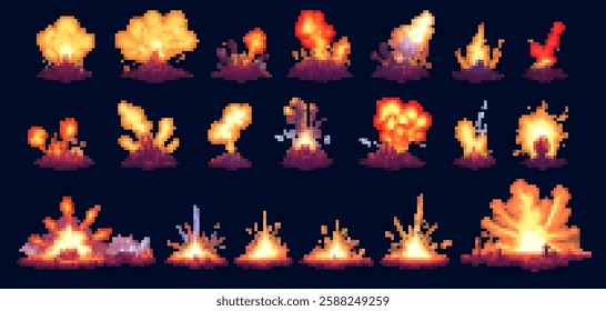 Set of pixel 8-bit explosions 