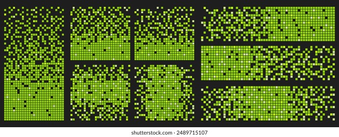 Set of pixel abstract mosaic backgrounds. Scattered dotted pattern. Vector illustration.