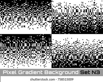 Set of Pixel Abstract technology gradient bw horizontal backgrounds. Business black white mosaic backdrops with failing pixels. Pixelated pattern textures. Big data flow vector Illustration.