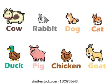 Set of pixel animals design; vector illustration