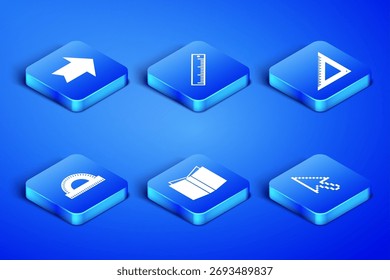 Definir cursor de seta Pixel, Seta, Livro aberto, Grade do trator, Ícone de régua triangular e Régua. Vetor