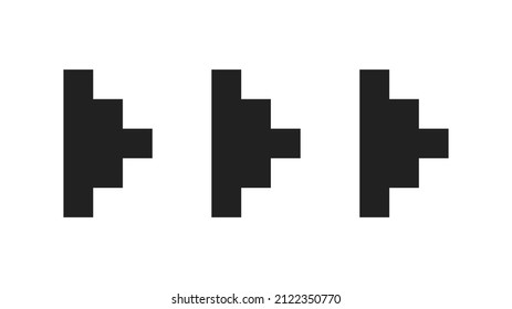 Set of pixel arrows. Collection of black cursors. 8-bit pointers. Vector illustration