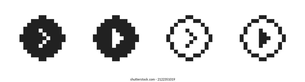 Conjunto de flechas de píxeles. Colección de cursores negros. punteros de 8 bits. Ilustración del vector