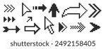 A set of pixel arrows, a double arrow, a mouse pointer. 8-bit pointers for game assets. Vector illustration.

