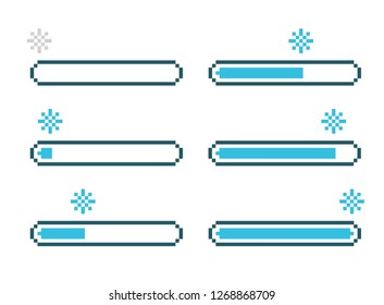 Set of Pixel art 8-bit snow status bars - isolated vector illustration