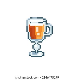 Set of Pixel art apple sider. Retro 90s gaming 8 bit icon of pixel mosaic glass of sider drink. Vector pixel classic party beverage for game and stickers.	