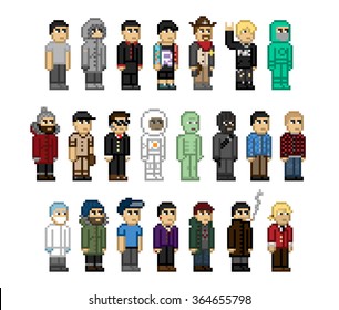 Set Of Pixel Art Characters 