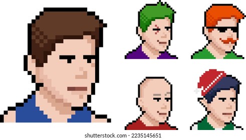 Set of Pixel art characters in different styles. Vector illustration