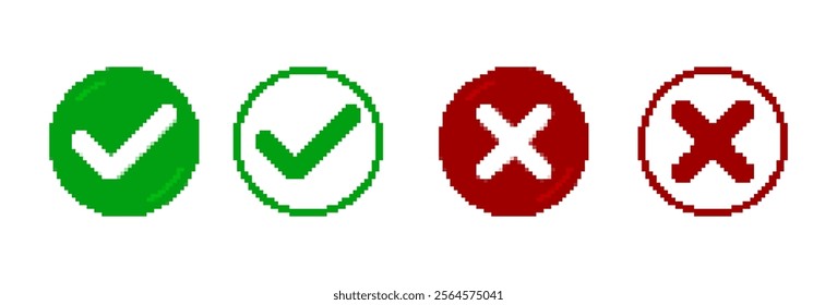 Set of Pixel Art Checkbox With Check Mark Icons for Survey, Form, and Feedback. Vector Illustration
