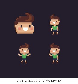 Set Of Pixel Art Cheeky Boy Characters