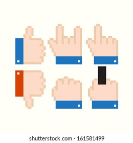Set of pixel art colored isolated cursor icons with hands