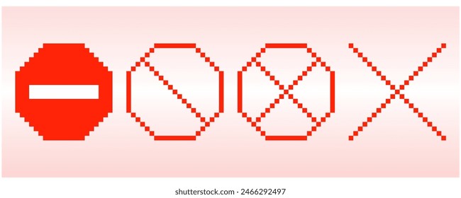 set of pixel art Empty NO symbol, prohibition or forbidden sign; crossed out red circle. Icon symbol ban.