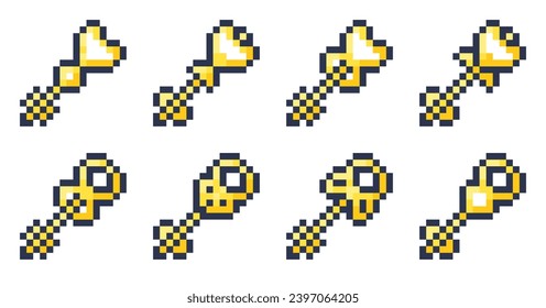 Juego de teclas de oro de arte de píxeles para juegos retro.