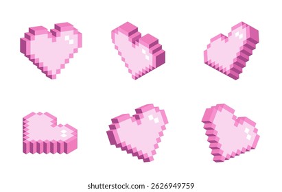 set of pixel art heart icon, pixel art style, icon and symbol concept, game 8bit icon