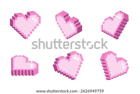 set of pixel art heart icon, pixel art style, icon and symbol concept, game 8bit icon
