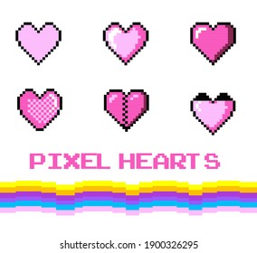 Set Pixel Art Heart Icons Isolated Stock Vector (Royalty Free ...