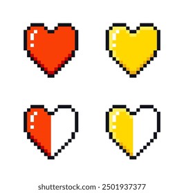 Set of pixel art hearts for video games. Health indicator.