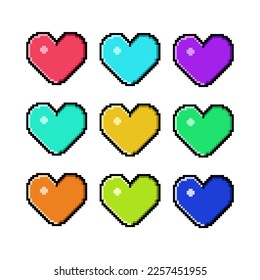 set pixel art icon love vector design 