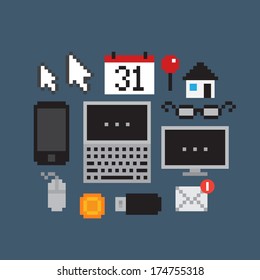 Set of pixel art icons