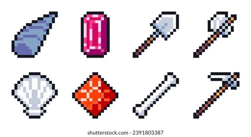 Set of pixel art icons for retro games. Resolution 16 x 16