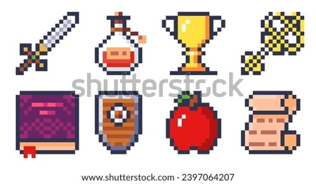 Set of pixel art icons for retro games. Resolution 16 x 16
