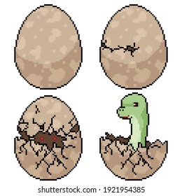conjunto de píxeles arte escote de huevo de dinosaurio aislado