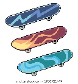 set of pixel art isolated skateboard design