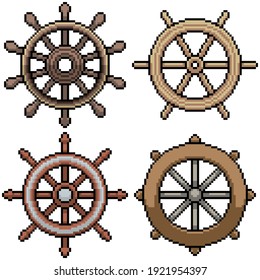 set of pixel art isolated steer wheel