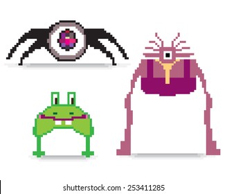 Set of pixel art monsters