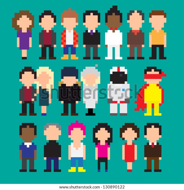 Set Pixel Art People Icons Vector Stock Vector (Royalty Free) 130890122