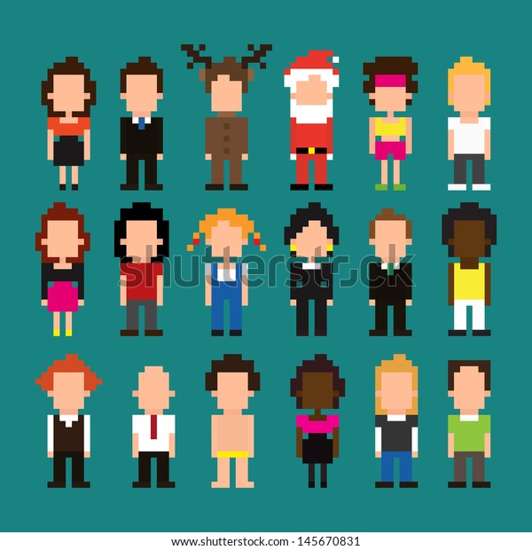 Set Pixel Art People Icons Vector Stock Vector (Royalty Free) 145670831 ...