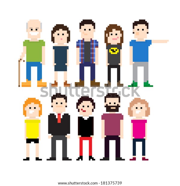 Set Pixel Art People Icons Vector Stock Vector (Royalty Free) 181375739