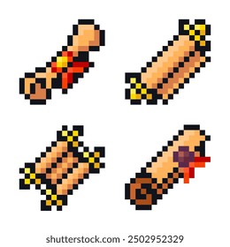 A set of pixel art scroll icons for 2D 8bit retro games.