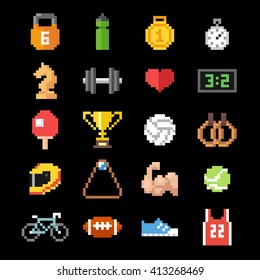 Set Of Pixel Art Sport Icons