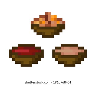 Set of Pixel art of a Stew. Isolated vector file.