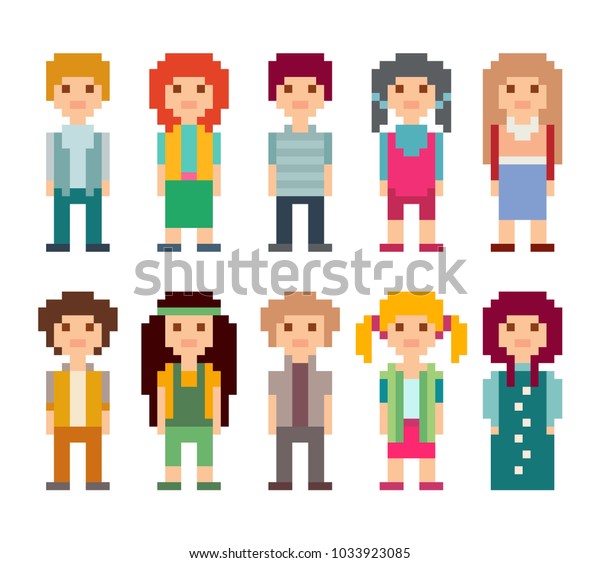 Set Pixel Art Style Characters Men Stock Vector (Royalty Free ...