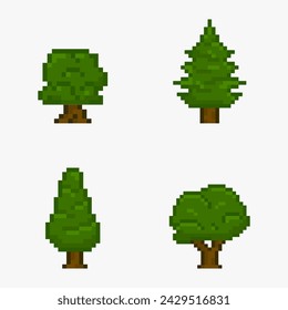 Set of pixel art summer trees